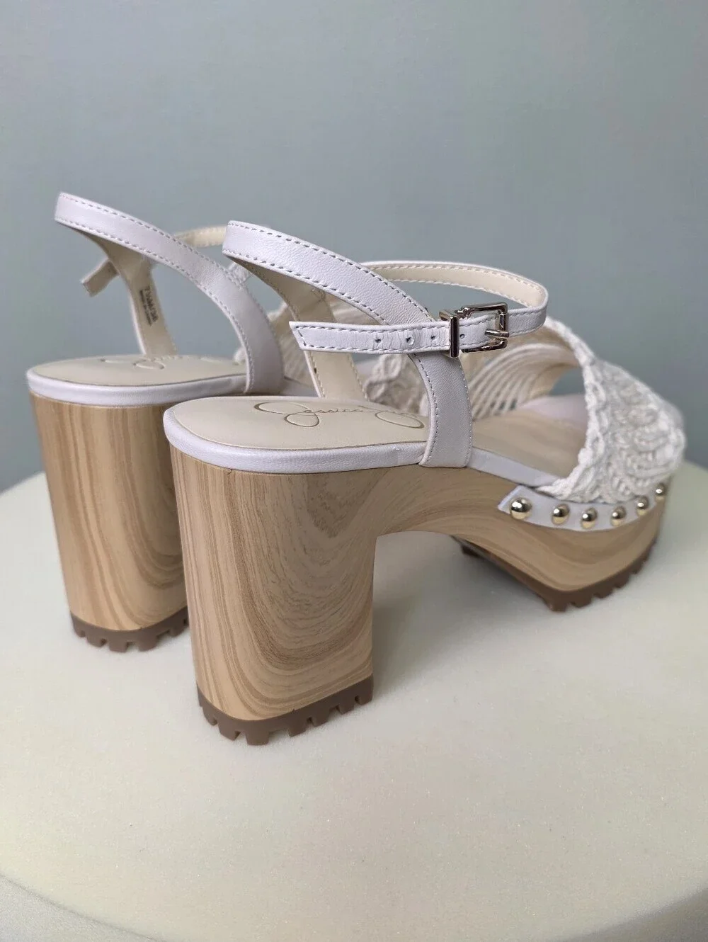 Jessica Simpson Timia Woven Platform Sandals Chalk White Boho Clog Heel 7.5 NIB!